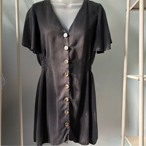 Zara Boho Black Button Up Dress with Flutter Sleeves